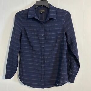 Banana Republic Classic Fit Striped Button Down Shirt Women's Medium Navy